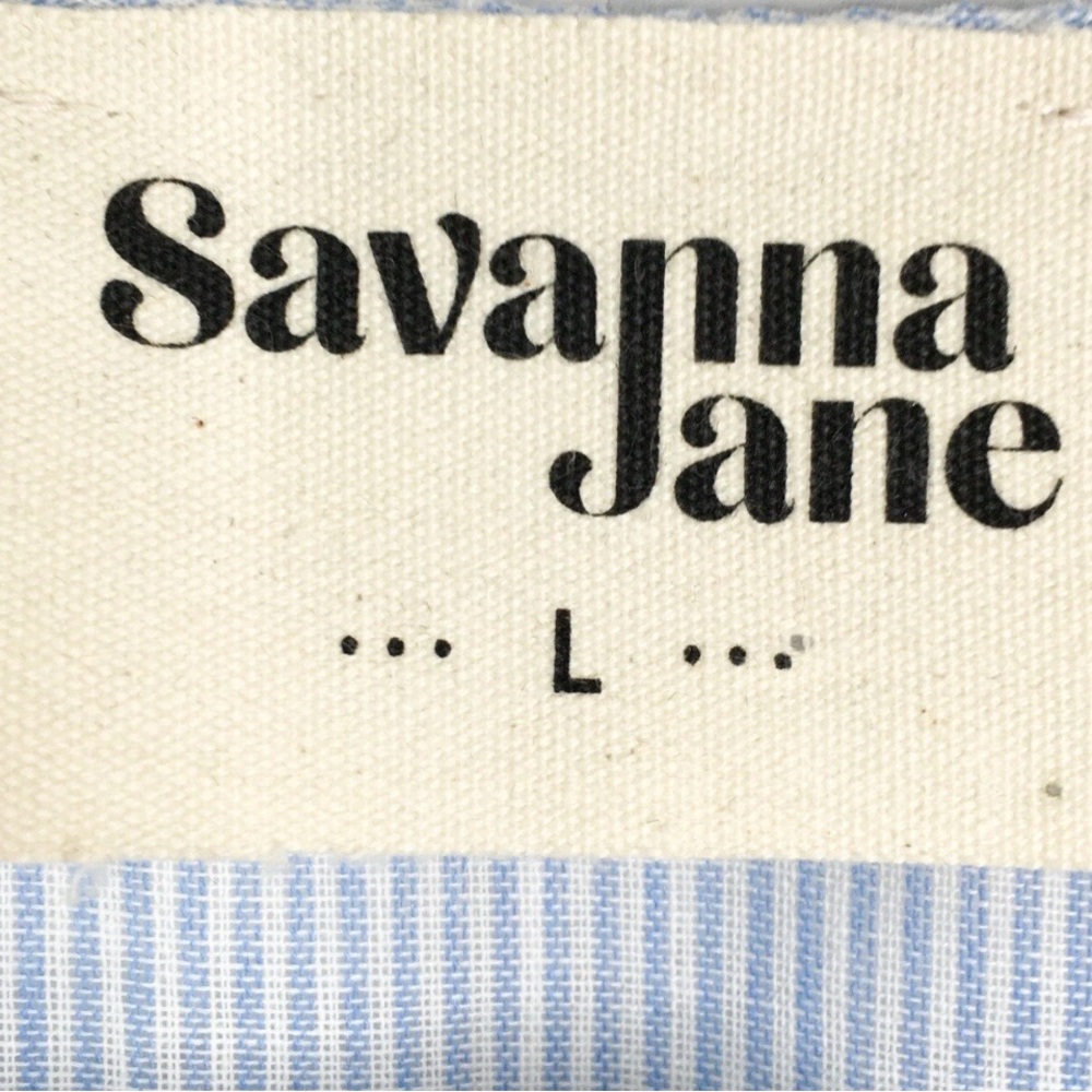Savanna Jane Pinstripe Flutter Sleeve Southwest Embroidered Morgan Top Sz Large - Picture 3 of 4